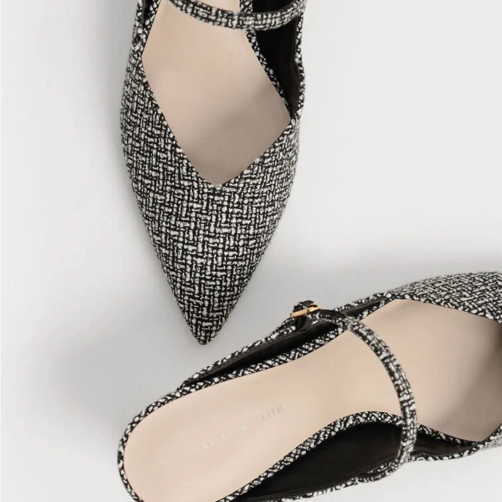Charles & Keith - Cammie Metallic Sculptural Heel Tweed Mules
